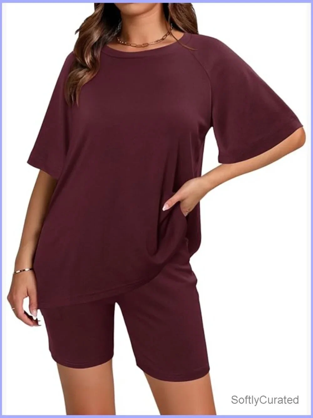 Two Piece Lounge Set Summer Casual Loose Fit Tee Biker Shorts Matching Travel